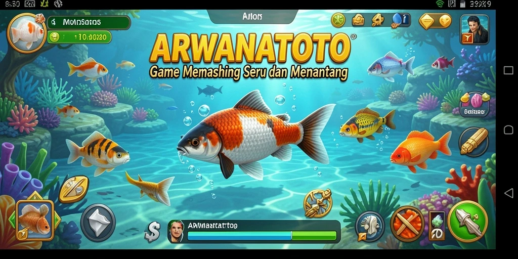 Tampilan gameplay ARWANATOTO yang seru saat memancing.
