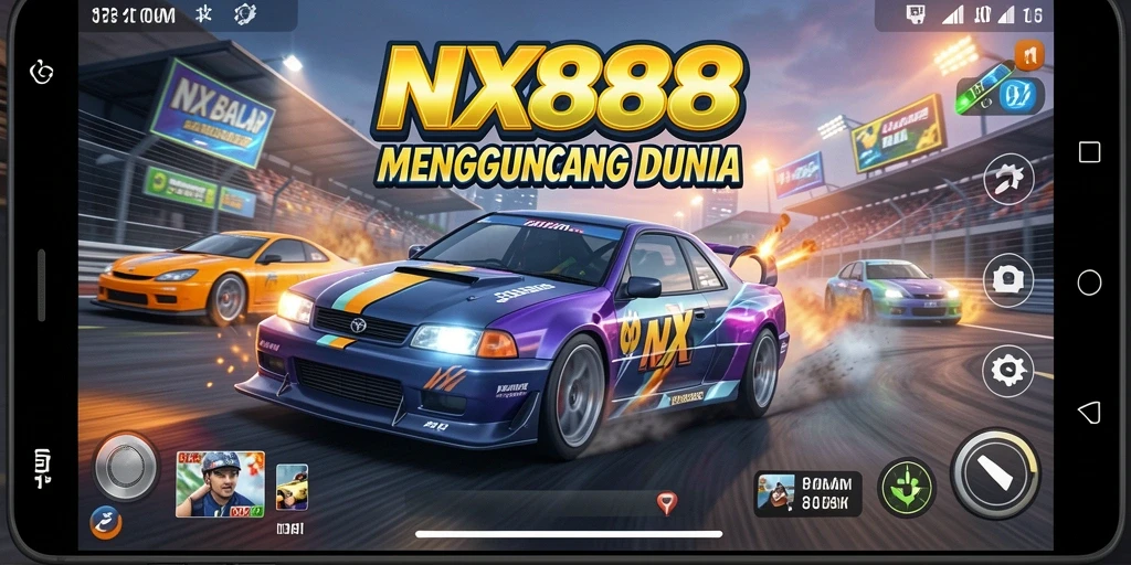 Screenshot menunjukkan aksi balap menegangkan di NX888.