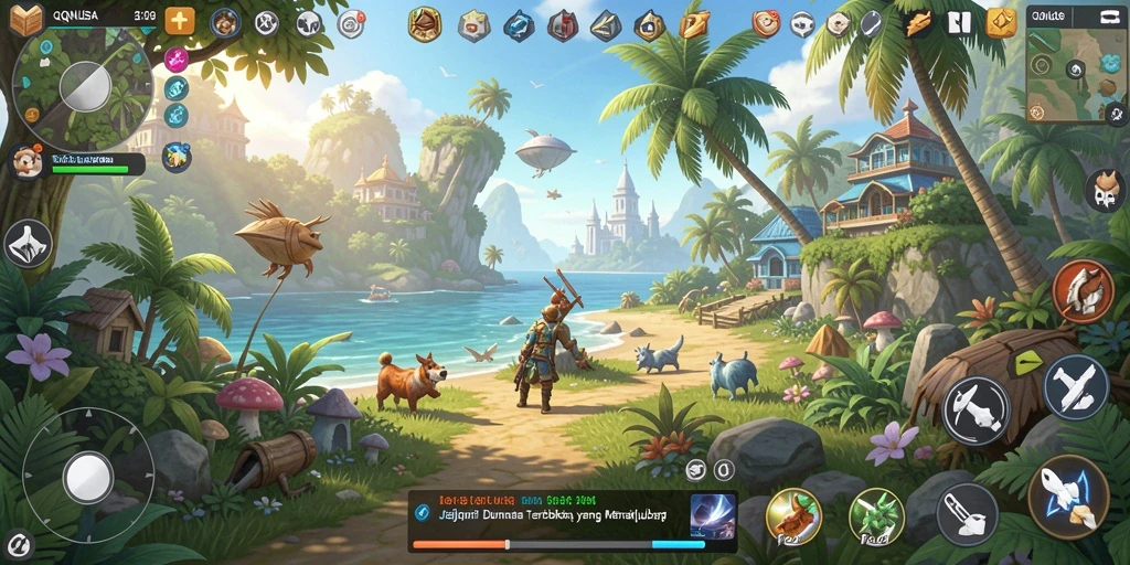 Tampilan utama gameplay QQNUSA dalam dunia terbuka yang luas.