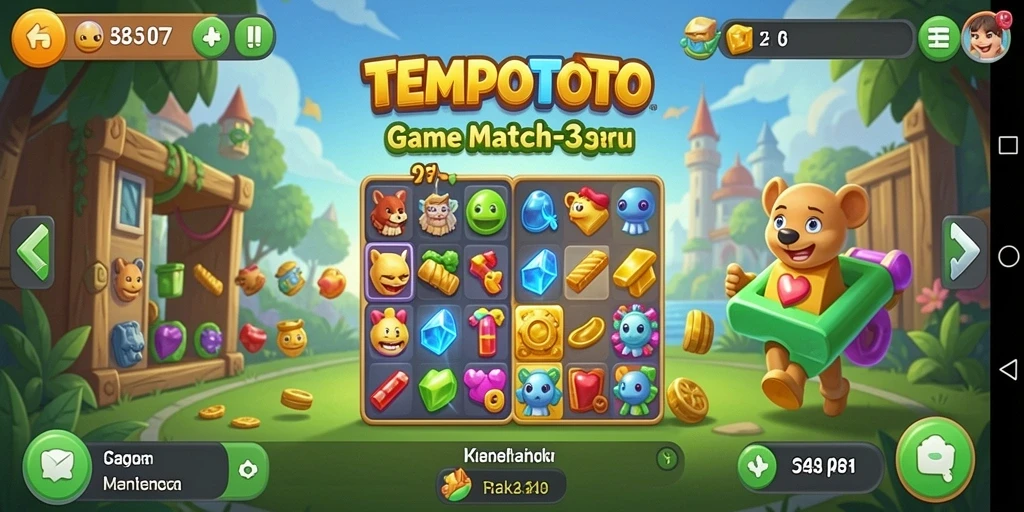 Gameplay seru TEMPOTOTO dengan warna-warna cerah dan tantangan menyenangkan.